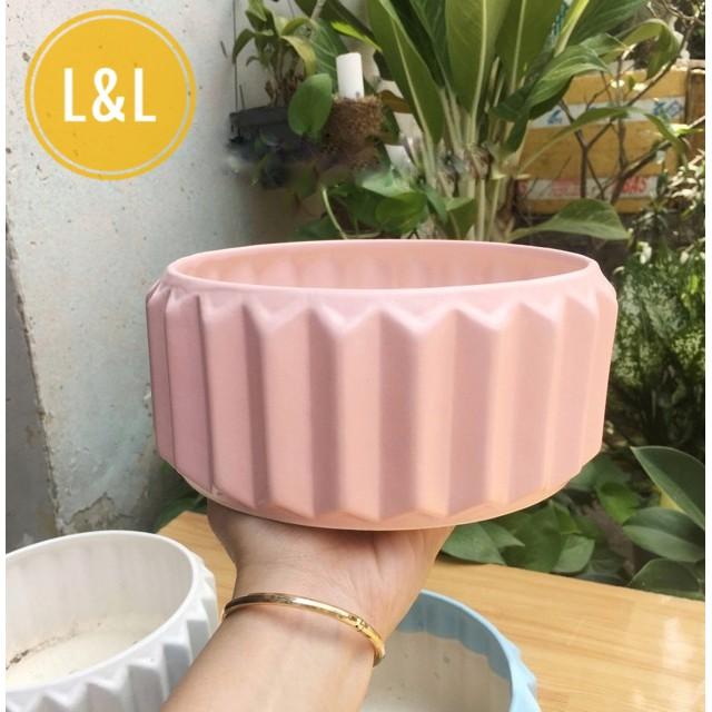 Chậu sứ Bát Tràng Hình Khía cạnh thấp trồng cây Để Bàn, Cây Nội Thất, Sen Đá, Xương rồng