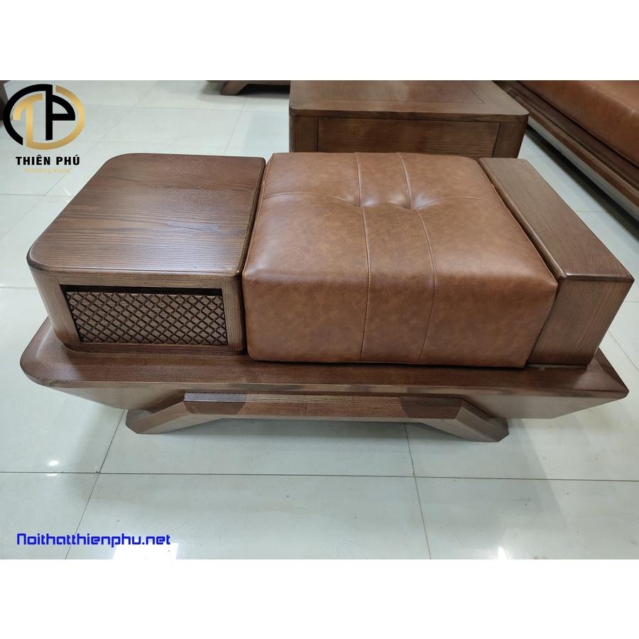 Mẫu mới 2022 - Sofa Gỗ Sồi Chân Thuyền TP-141-2 Hot, Gỗ Sồi Nga Màu Óc Chó, Đệm mút K43, Da Microfiber Giá Tại Xưởng