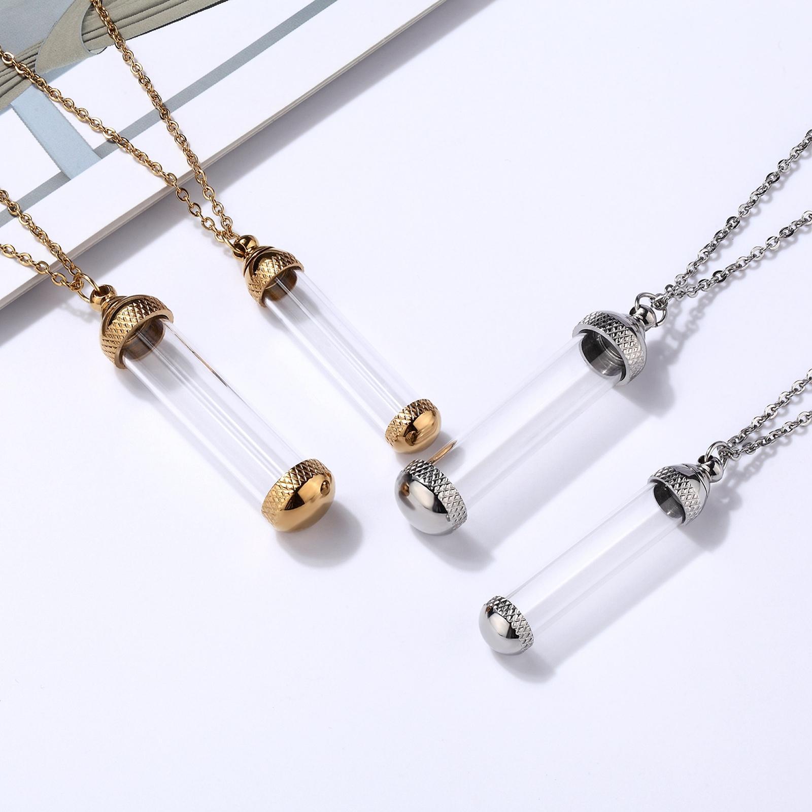Acrylic Container Urn Necklace Pendant Titanium Steel Cremation Jewelry Memorial Pendant Perfume Container Tube Birthday Gift