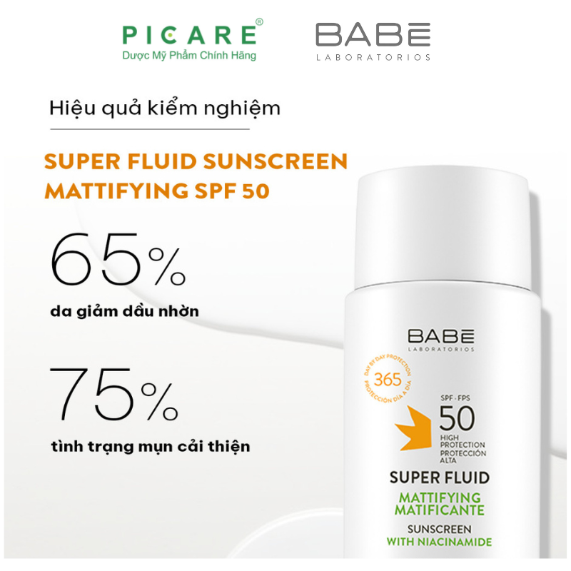 Kem Chống Nắng Babe Super Fluid Mattifying Sunscreen Spf 50 Phổ Rộng, Kiểm Soát Dầu 50ml