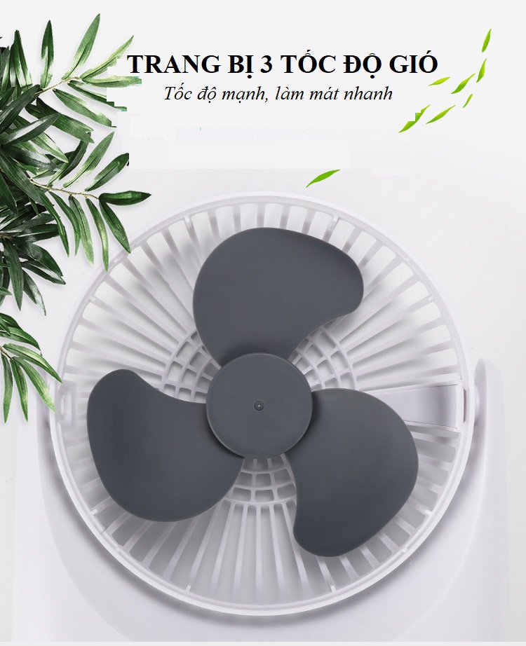 Quạt Mini Để Bàn Sạc Pin Tích Điện Super Fan, Quạt Để Bàn 3 Tốc Độ Gió, Tích Hợp Chế Độ Gập Thông Minh