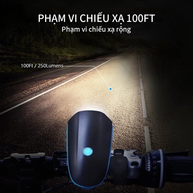 Đèn kiêm còi xe đạp mã 7588 độ sáng 250lm, cường độ âm thanh 140db