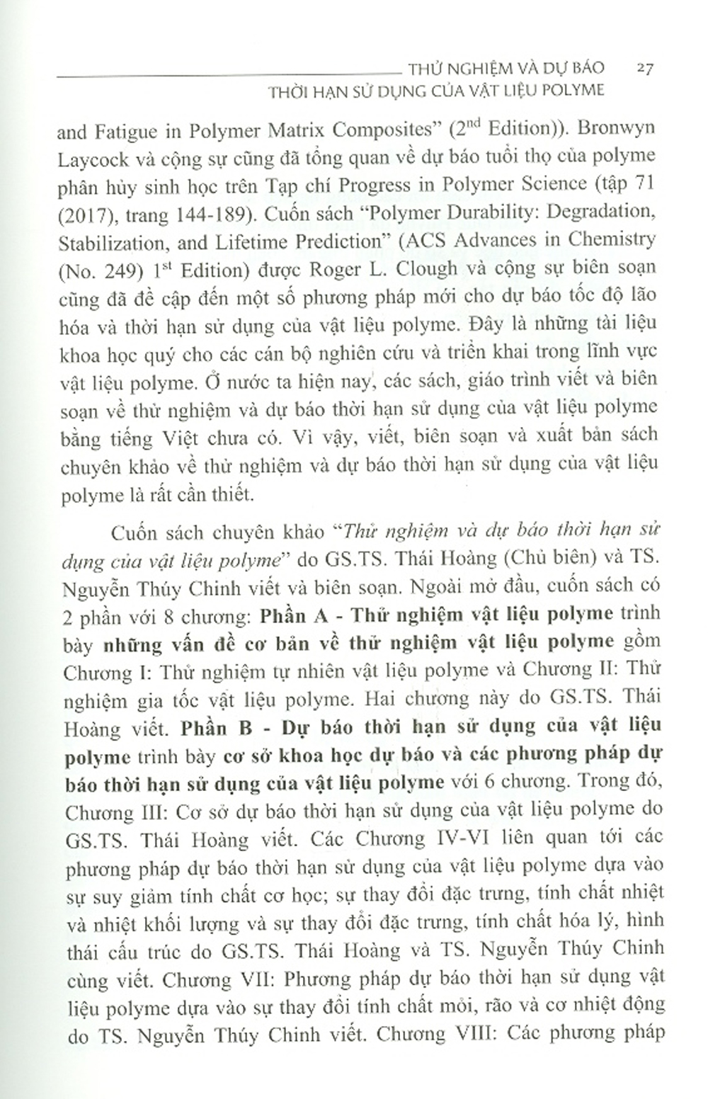 Thử Nghiệm Và Dự Báo Thời Hạn Sử Dụng Của Vật Liệu Polime (Bìa Cứng)