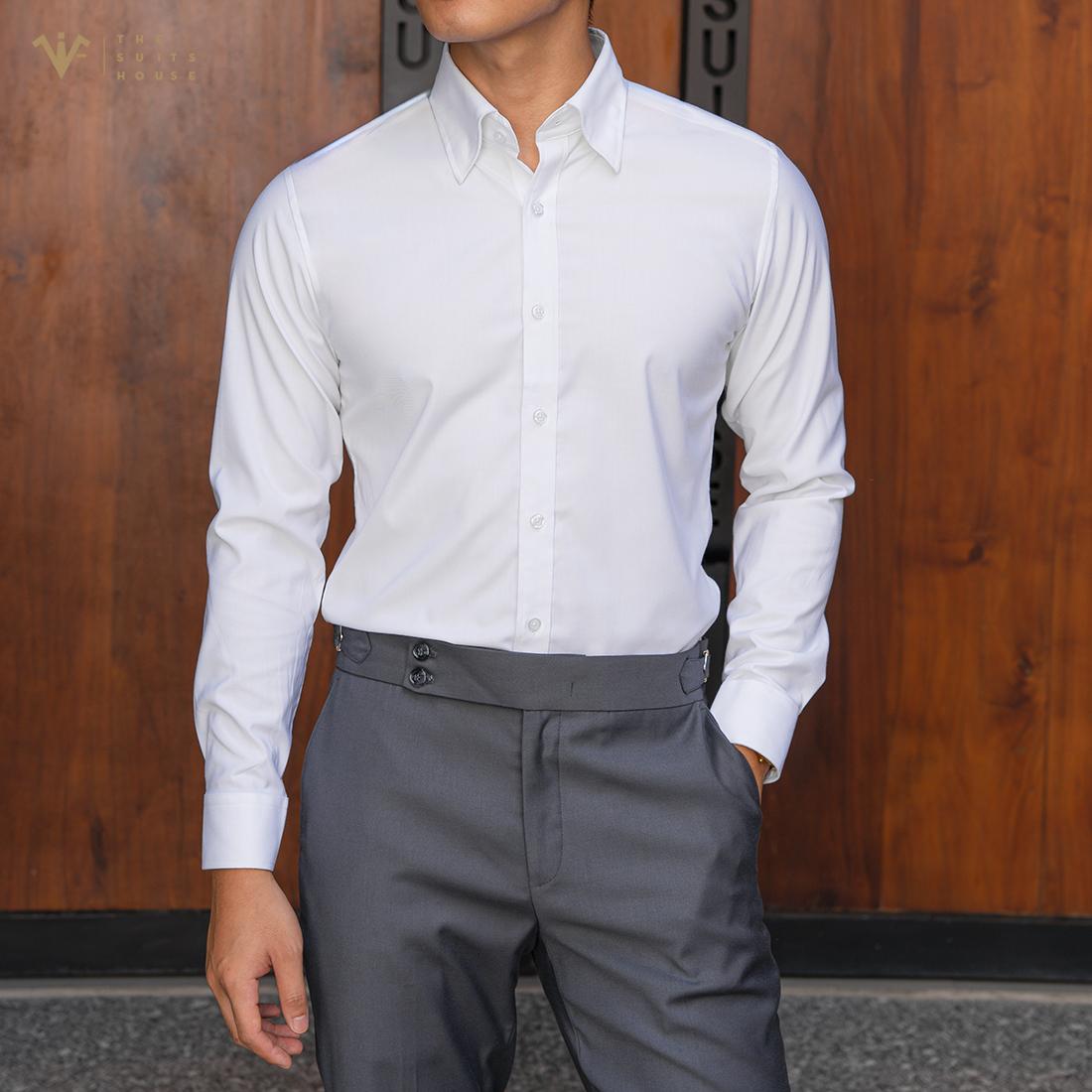 [SMARTSUIT - THE SUITS HOUSE] Sơ mi cao cấp TRẮNG TRƠN, KHUY HIỆN công sở, thanh lịch, Regularfit tôn dáng