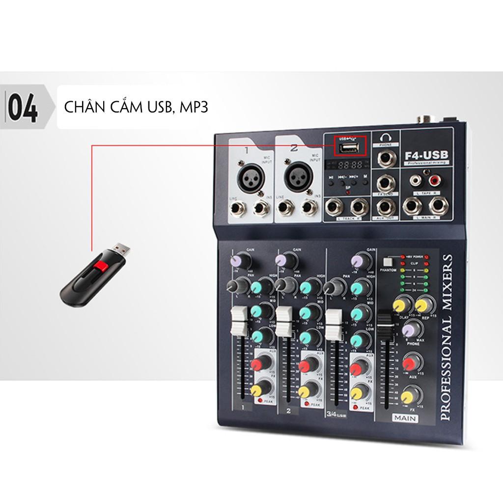 CTY MT MIXER F4 USB PHIÊN BẢN CHUYÊN NGHỆP CÓ BLUETOOTH CHO KARAOKE GIA ĐÌNH,LIVESTREAM FB, BIGO