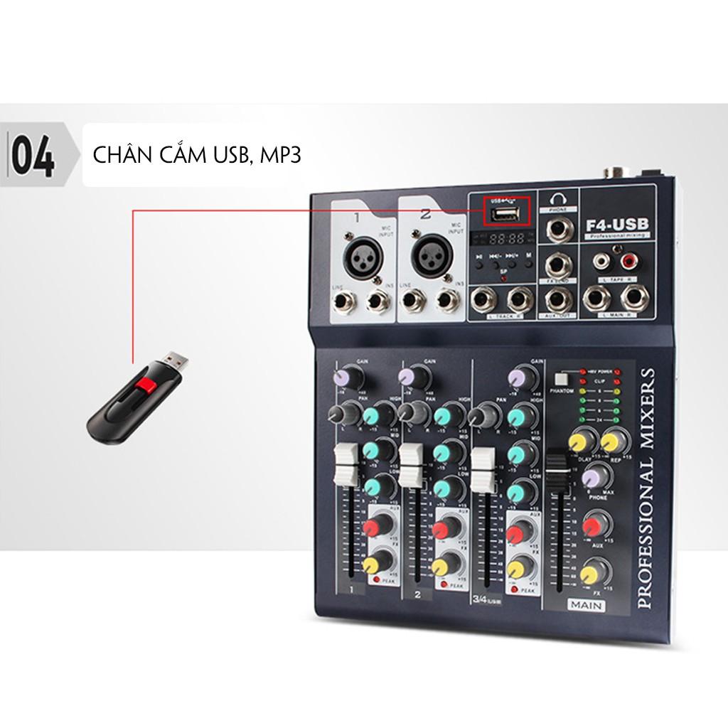 CTY MT MIXER F4 USB PHIÊN BẢN CHUYÊN NGHỆP CÓ BLUETOOTH CHO KARAOKE GIA ĐÌNH,LIVESTREAM FB, BIGO(BH 12T