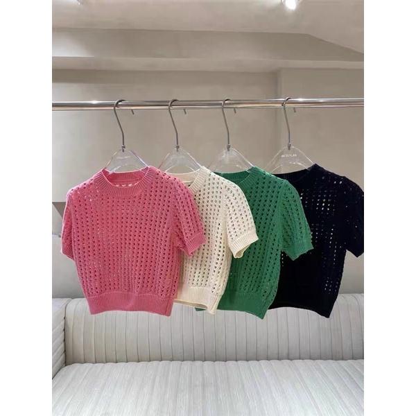 Áo len mongtoghi lỗ cộc tay cổ tròn trơn cho nữ hàng QC