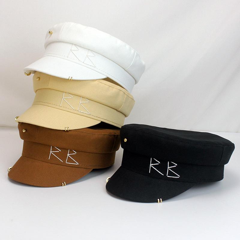 Đơn Giản Thêu RB Nón Lưỡi Trai Nam Nữ Thời Trang Dạo Phố Phong Cách Newsboy Nón Đen Mũ Nồi Đầu Dẹt Mũ Lưỡi Trai Nam Thả Tàu Nắp