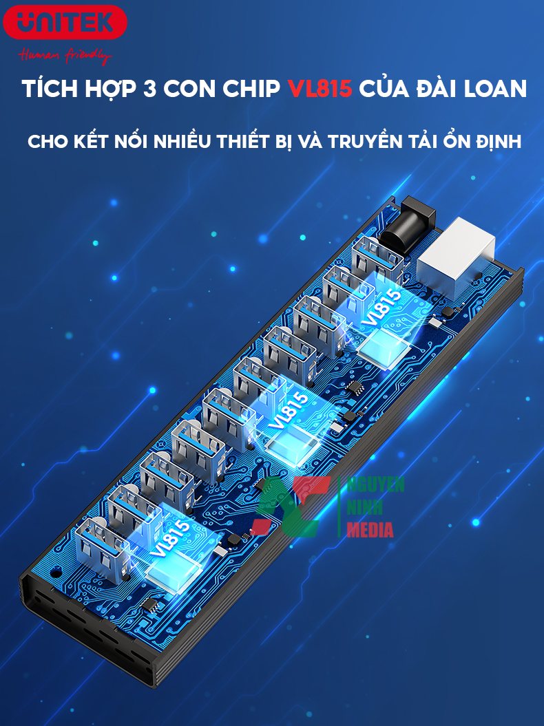 Bộ Chia USB 3.0 10 Cổng UNITEK H305A Tốc Độ Cao 5Gbps - Hàng Chính Hãng