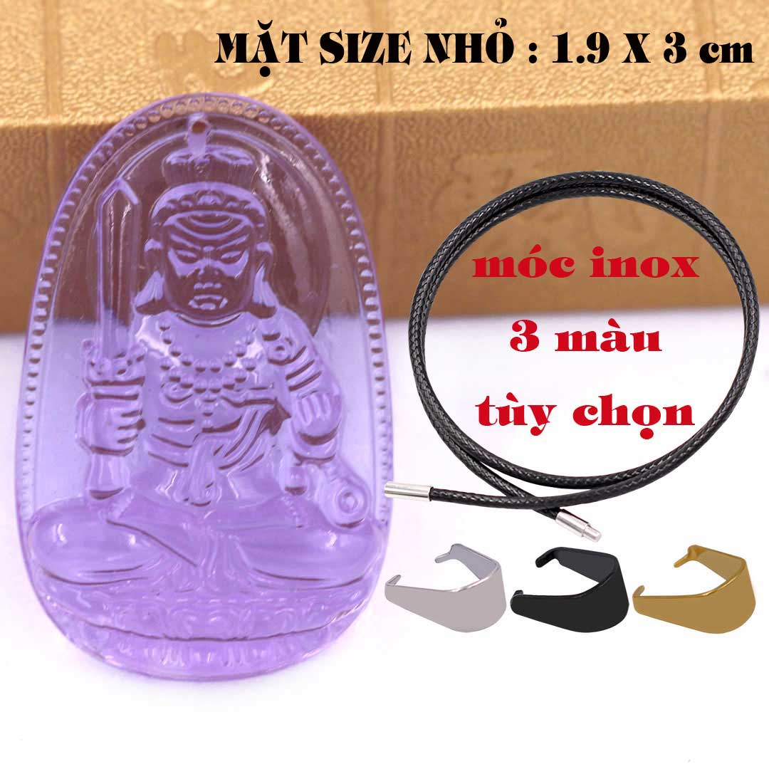 Mặt Phật Bất động minh vương pha lê tím 1.9cm x 3cm kèm vòng cổ dây cao su đen + móc inox vàng, Phật bản mệnh, mặt dây chuyền