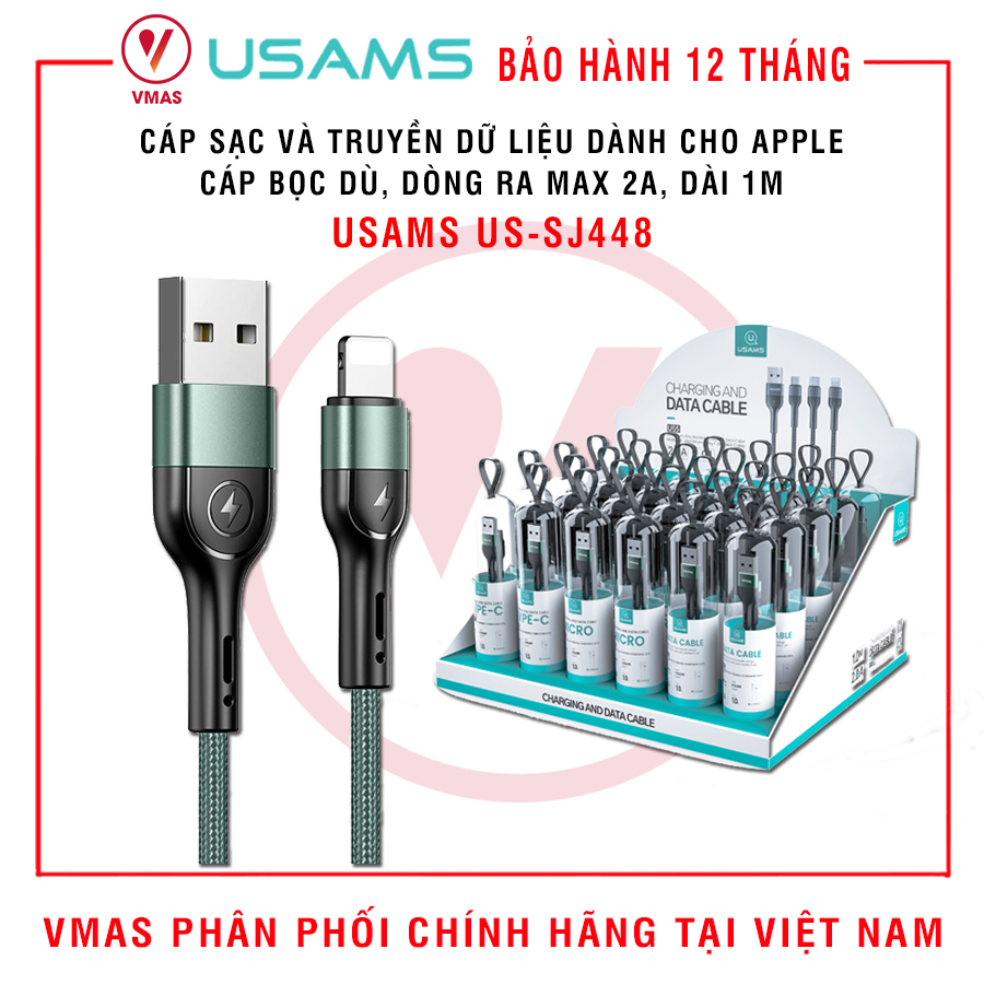 Dây Cáp sạc nhanh và truyền dữ liệu bọc dù USAMS US-SJ448 dành cho iphone dài 1m, hàng chính hãng