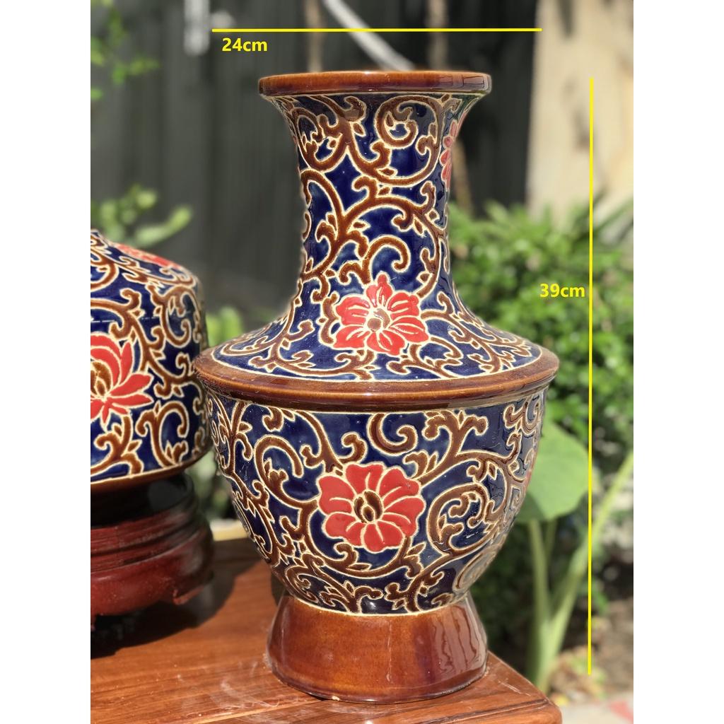 Bình hoa dây lá xanh dương HN gốm sứ Nam bộ