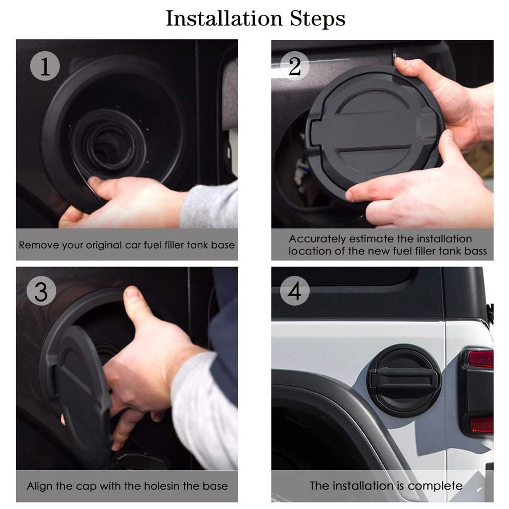 Black Metal + ABS Fuel Door Gas Cap Lid Cover For Jeep Wrangler JL 2018-2019
