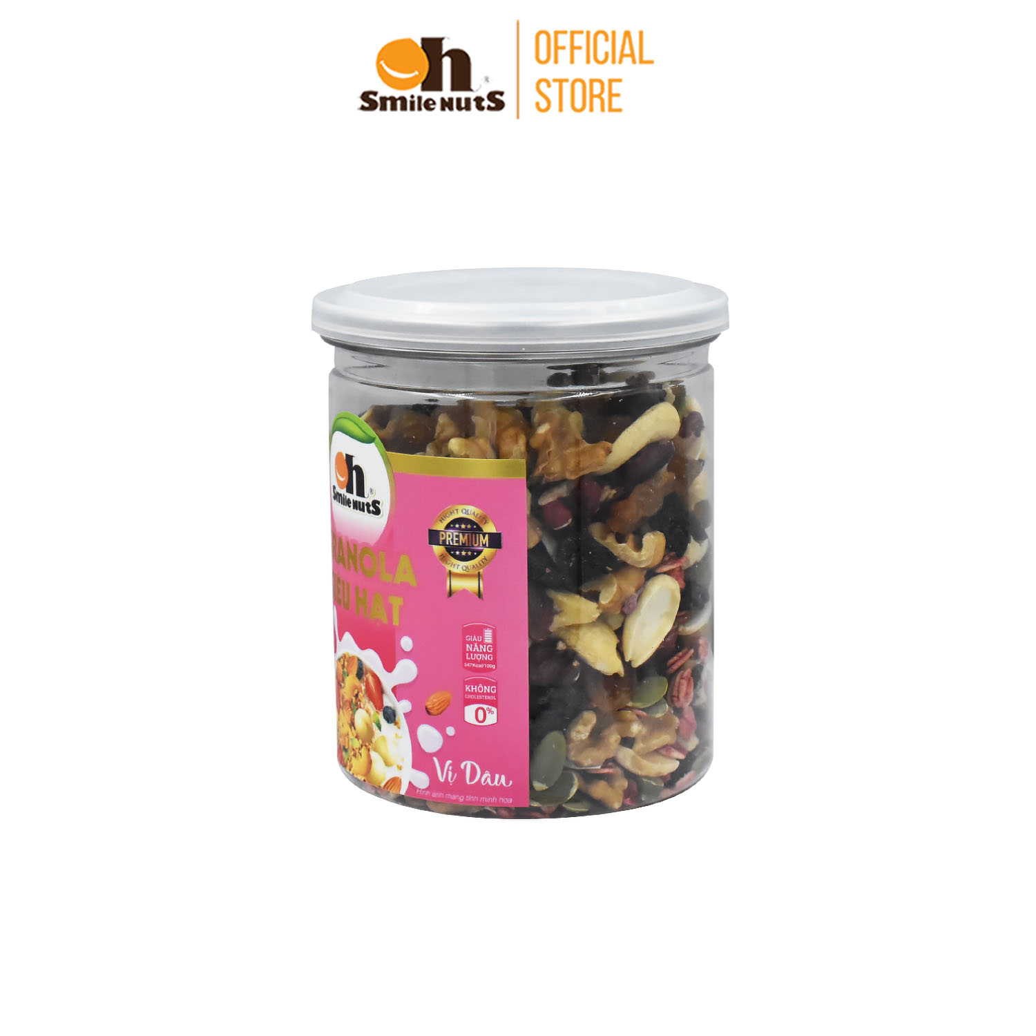 Granola Ngũ Cốc ăn kiêng Siêu Hạt Smilenuts vị Dâu hủ 225g - Gồm Hạnh Nhân bóc vỏ, Nho khô, Óc Chó, Yến Mạch, Hạt điều, Nhân bí xanh và Mật ong _ Ngũ cốc ăn kiêng Granola vị Dâu