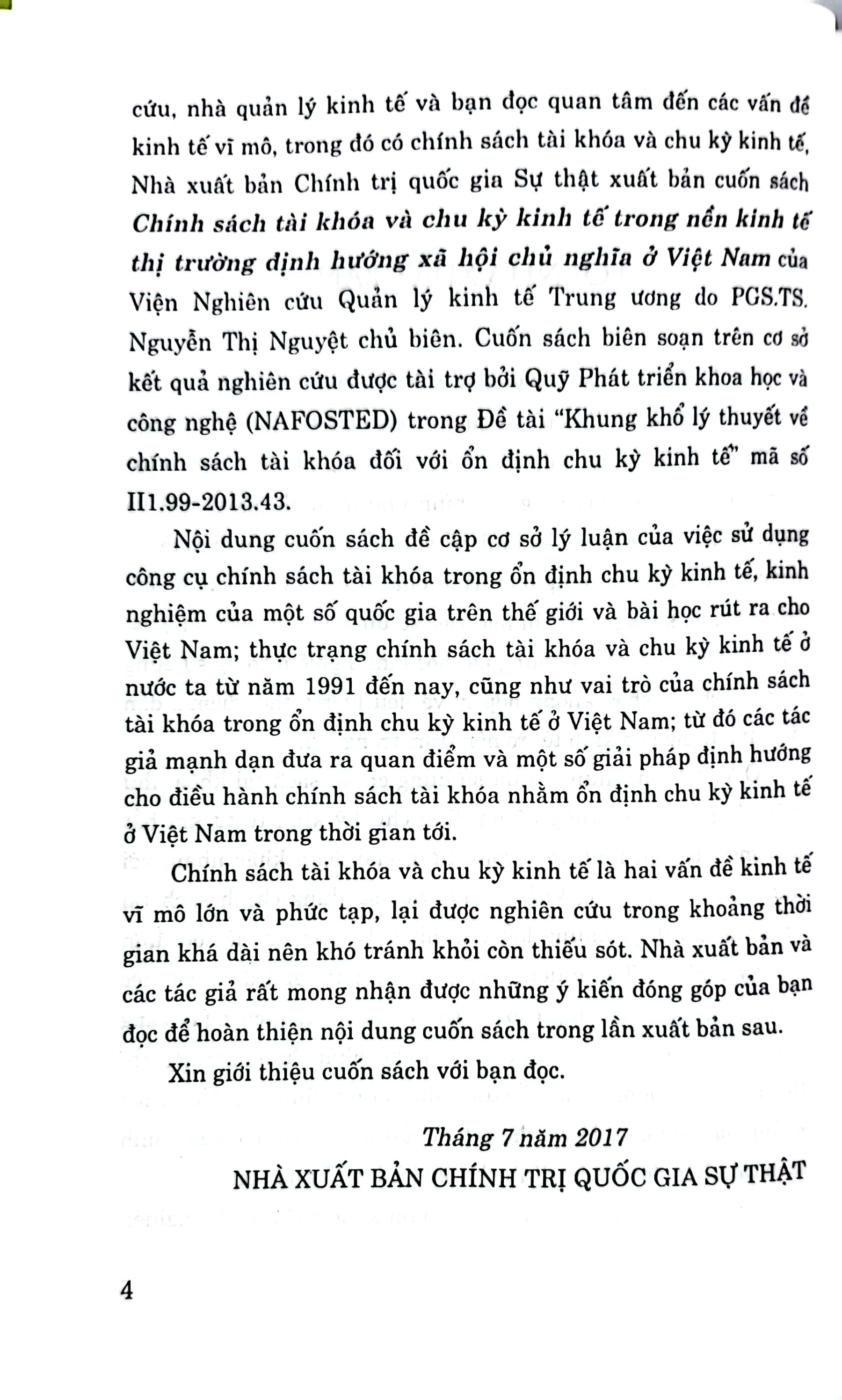 Chính sách tài khóa và chu kỳ kinh tế trong nền kinh tế thị trường định hướng xã hội chủ nghĩa ở Việt Nam