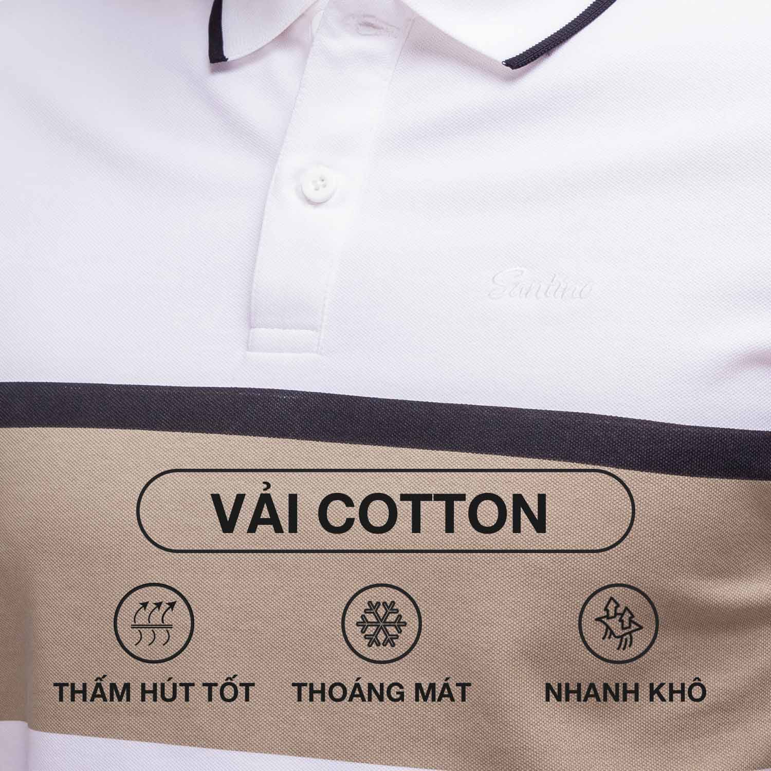Áo Polo nam SANTINO, in phối ngực, vải Cotton Cá Sấu, kháng khuẩn chống nhăn - E014
