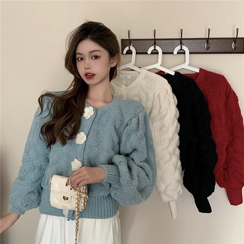 Hàng Sẵn_ Áo khoác len cardigan mềm nút hoa phong cách retro Hadu shop