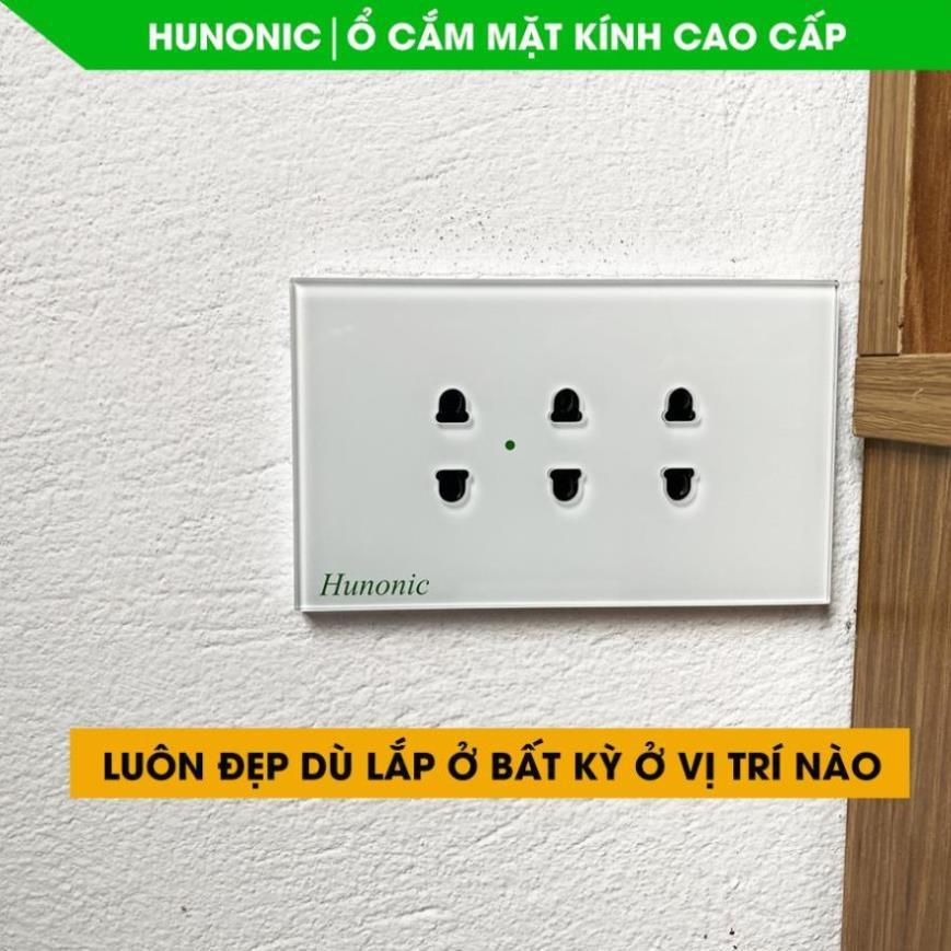 Ổ Cắm Âm Tường 3 Chấu Full Kính Cường Lực Cao Cấp Hunonic Màu Trắng│Ổ cắm âm tường hình chữ nhật đồng bộ