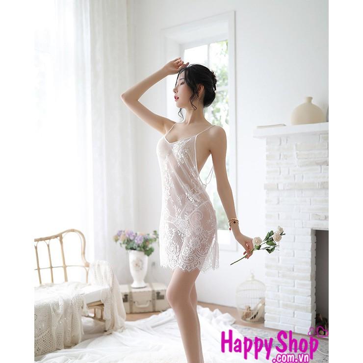 Váy ngủ ren trong suốt sexy, đầm ngủ hai dây xuyên thấu from suông hở lưng gợi cảm TK1472