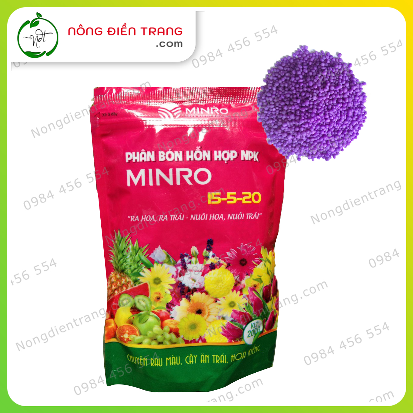 Phân Bón Hỗn Hợp Minro NPK 15-5-20 - Ra Hoa, Ra Trái, Nuôi Hoa, Nuôi Trái Chuyên Rau Màu, Cây Ăn Trái, Hoa Kiểng VTNN Nông Điền Trang