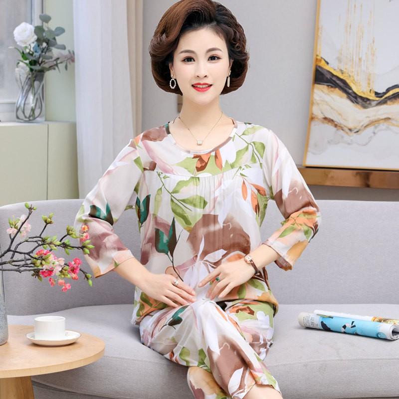 Bộ lanh mặc nhà trung niên áo daì tay, quần lở,bộ lanh mặc nhà cho mẹ