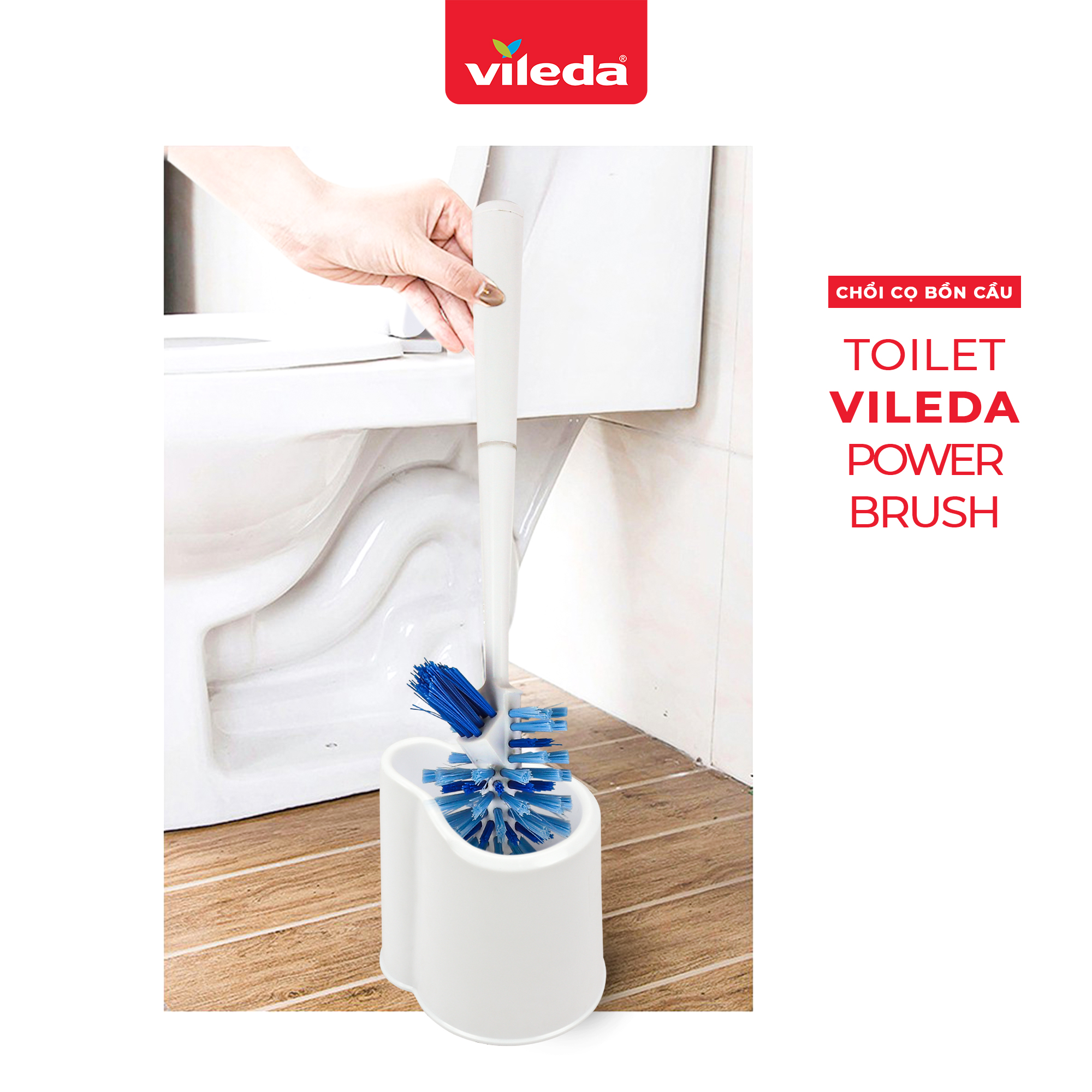 Bàn chải cọ toilet VIELDA Power Brush kèm khay đựng, đầu lông cọ bền, cứng, thiết kế 2 đầu cọ tiện dụng - TSU156132