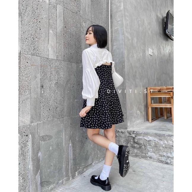 Set đàm hoa cúc kèm áo carigan chất voan dày dặn-N