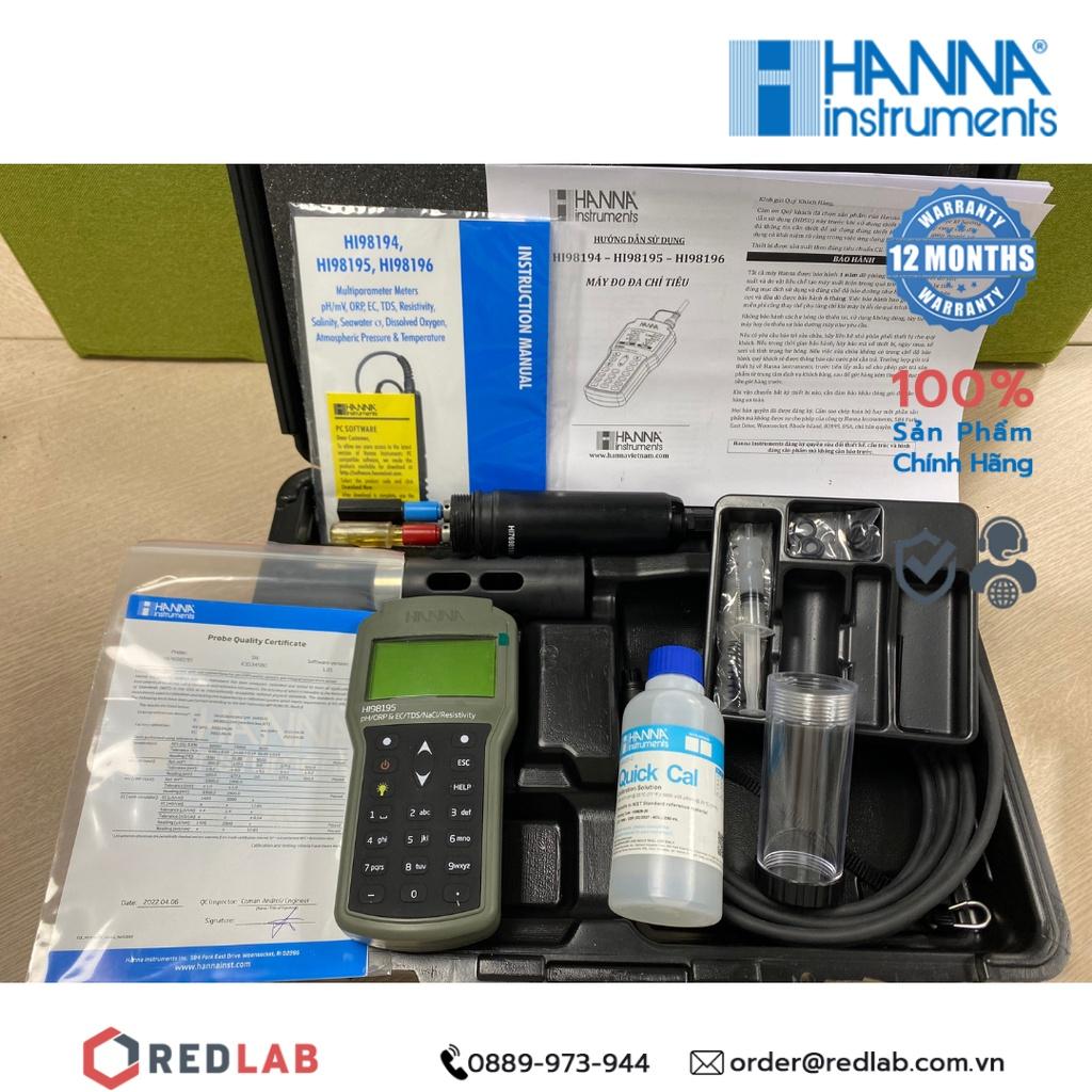 Máy đo TDS/Độ Mặn/Trở Kháng/Áp Suất/Nhiệt Độ/pH/ORP/EC Hanna HI98195 bảo hành 12 tháng