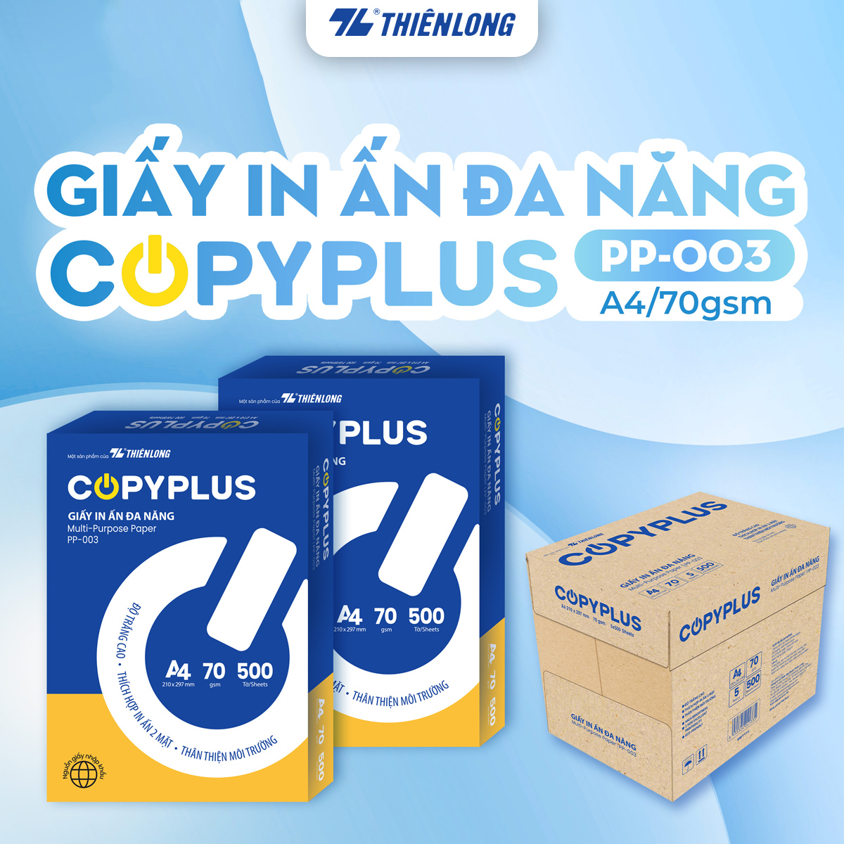 Ream giấy A4 70 gsm Thiên Long Copy Plus PP-003 (500 tờ) - Hàng nhập khẩu