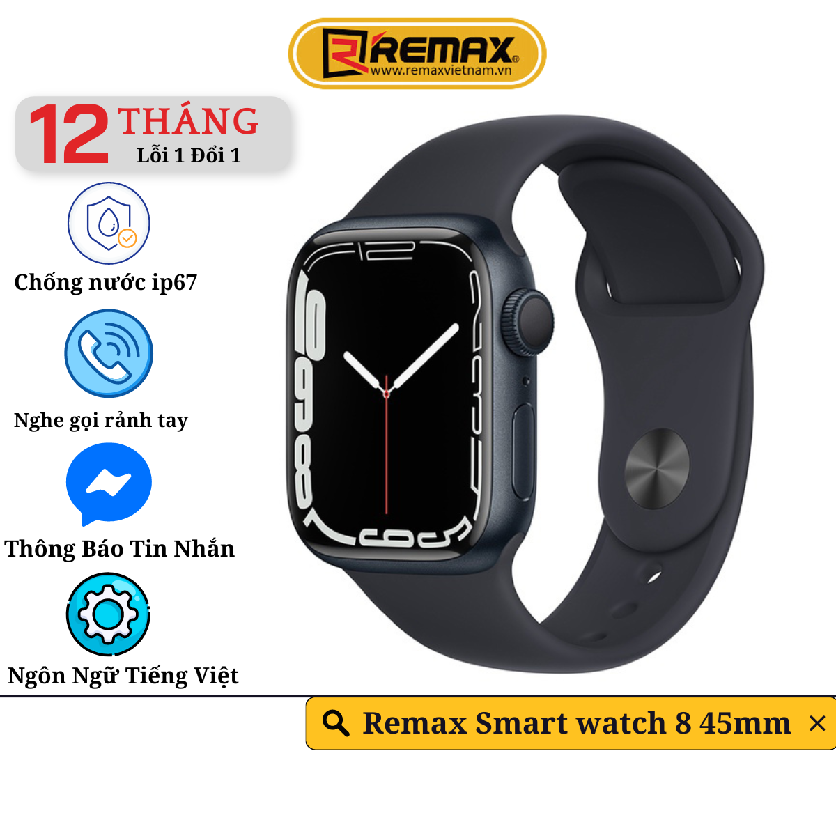 Đồng Hồ Thông Minh Remax Smart Watch 8 45mm - Đầy Đủ Tính Năng Theo Dõi Sức Khỏe, Thể Dục, Nghe Gọi - Hàng Chính Hãng Remax Bảo Hành 12 Tháng  1 Đổi 1