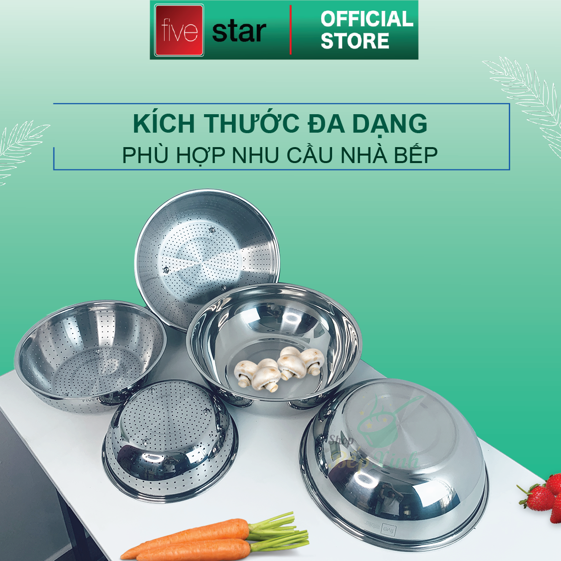 Thau inox cao cấp Fivestar dày đẹp 30cm / 32cm , Dễ Dàng Vệ sinh