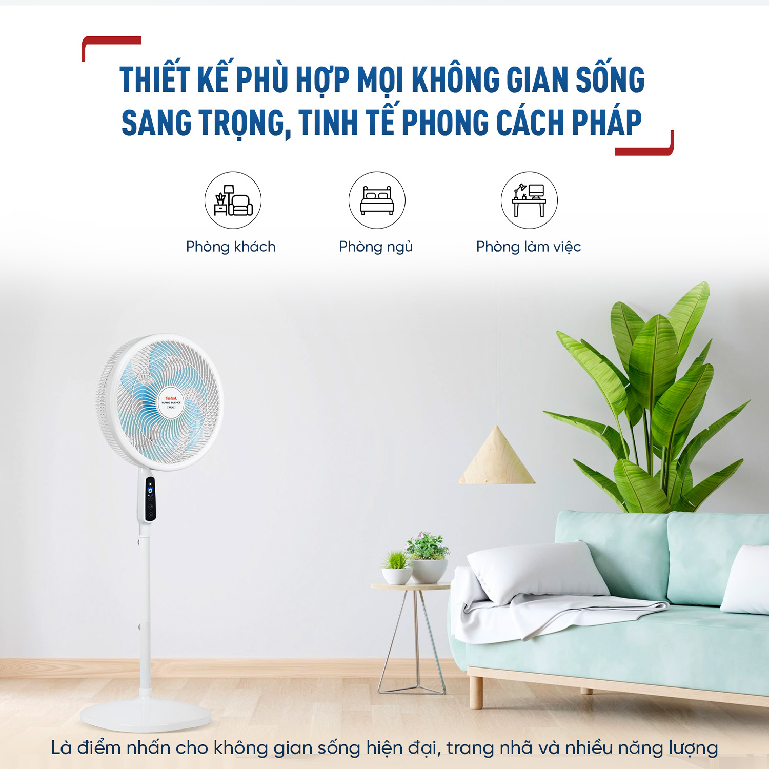 Quạt đứng có điều khiển từ xa Tefal Turbo Silence Plus VH689990 màu trắng cánh xanh - Hàng chính hãng