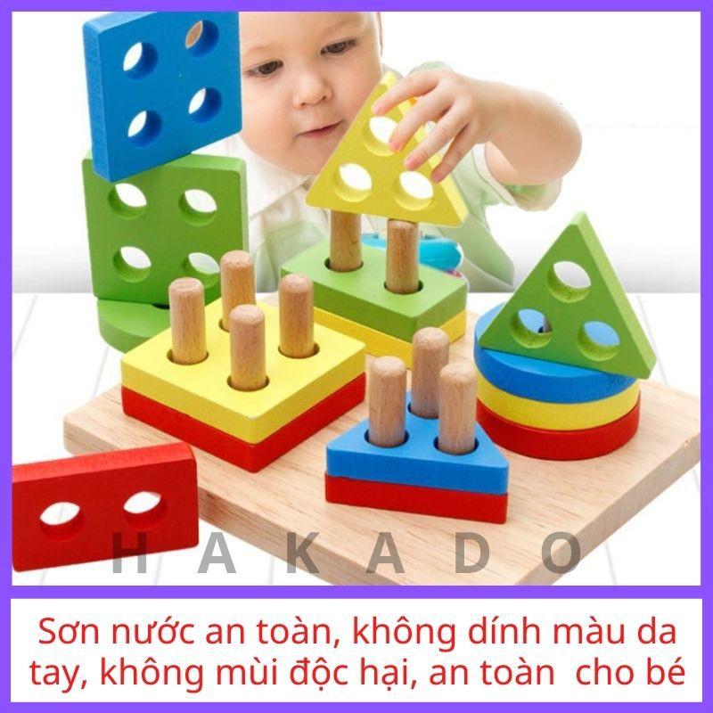 Đồ chơi montessori thả hình 4 cọc bằng gỗ cho bé