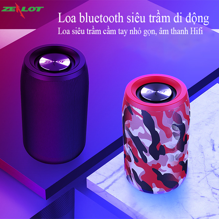 Loa bluetooth Zealot hàng chính hãng với phiên bản bluetooth, 5.0 màng loa kép cho âm thanh 3D sống động cực hay, kết nối ổn định