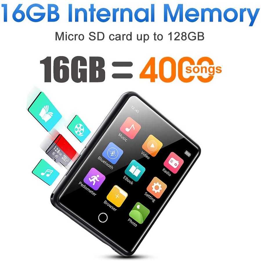 Máy Nghe Nhạc MP3 Bluetooth Mini RUIZU M17, Máy Nghe Nhạc Cầm Tay Cảm Ứng Toàn Màn Hình 16GB 2.4 Inch Có Loa Tích Hợp Máy Nghe Nhạc MP3 HIFI Lossless Máy Ghi Âm Sách Điện Tử Hỗ Trợ Máy Đếm Bước Chân Máy Phát Video Bỏ Túi Nhỏ Hỗ Trợ Thẻ TF - Hàng nhập khẩu