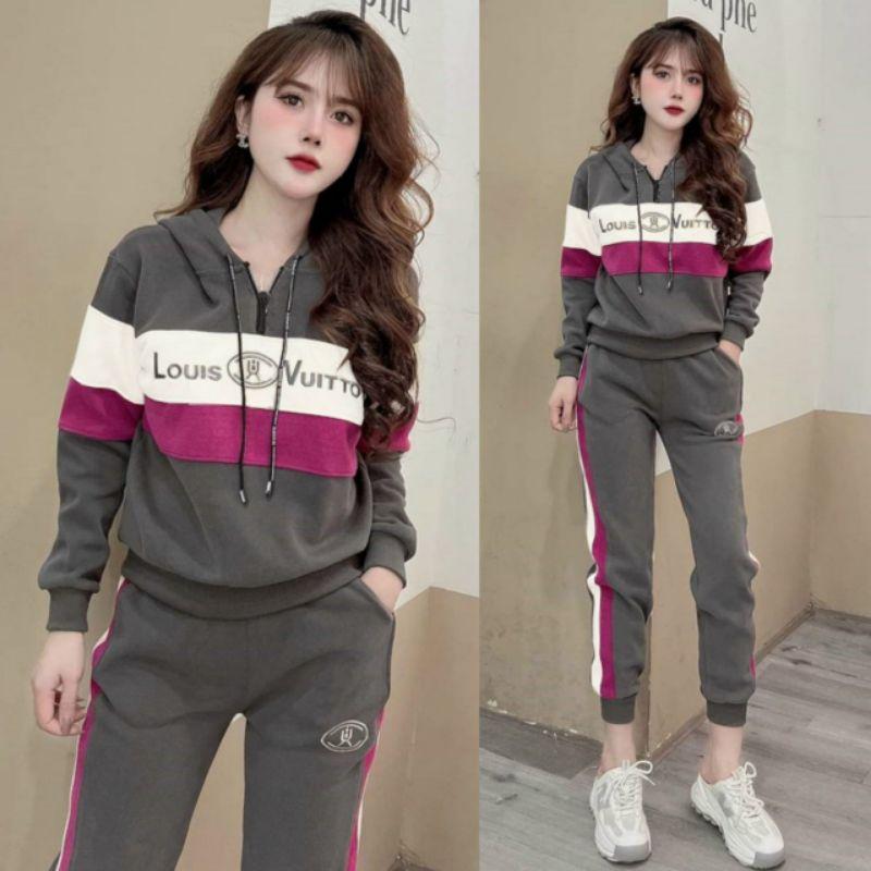 Bộ đồ thu đông cao cấp nữ thun cotton thể thao mặc nhà phối màu trẻ trung năng động có bigsize mẫu mới giá rẻ đẹp