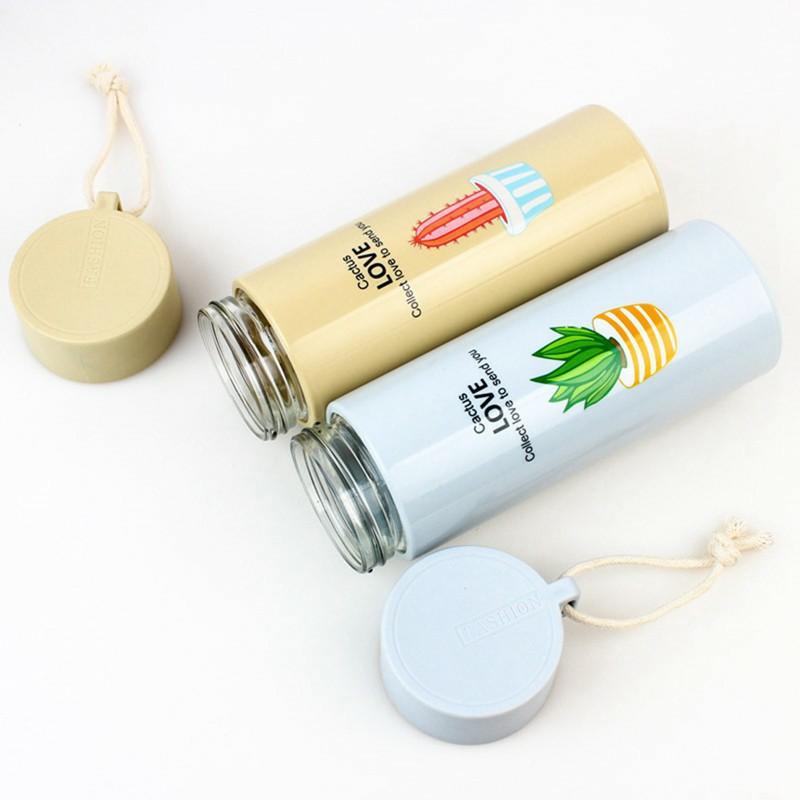 Bình nước in hình xương rồng nhiều màu 400ml cute