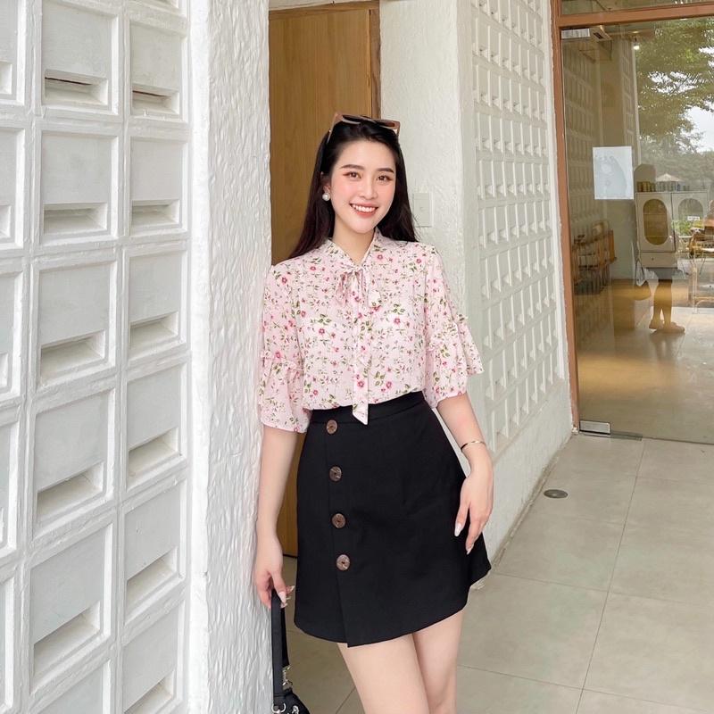 ÁO SƠ MI HOA NHÍ CỘT NƠ CỔ