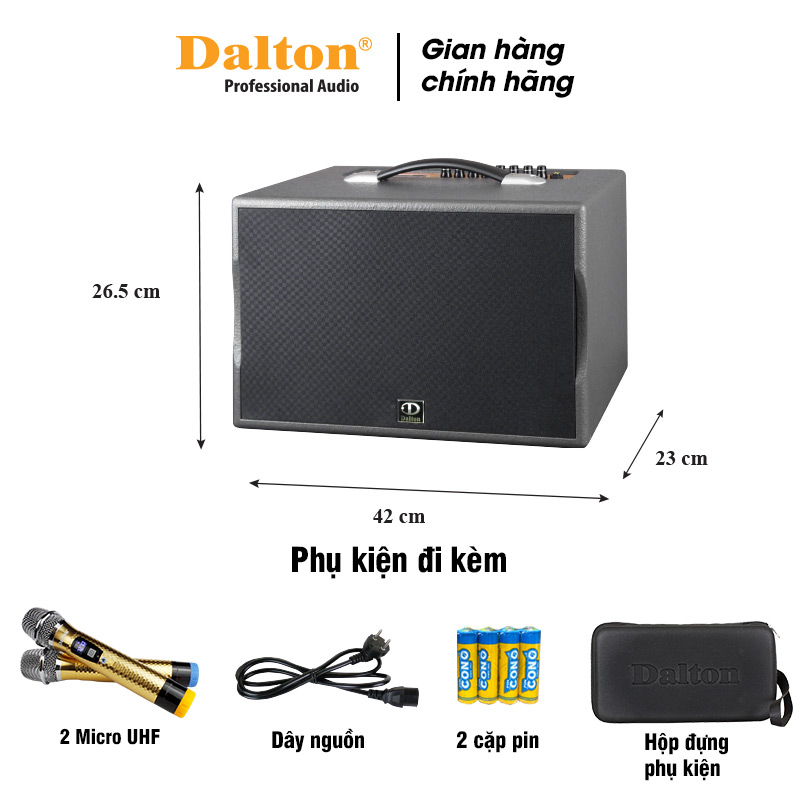 Loa karaoke xách tay Dalton PS-K8A  LUXURY- Hàng Chính Hãng loa bass 8 inch, công suất 250W, tặng kèm 2 micro không dây UHF, loa thiết kế tinh tế nhỏ gọn-BH 12 tháng