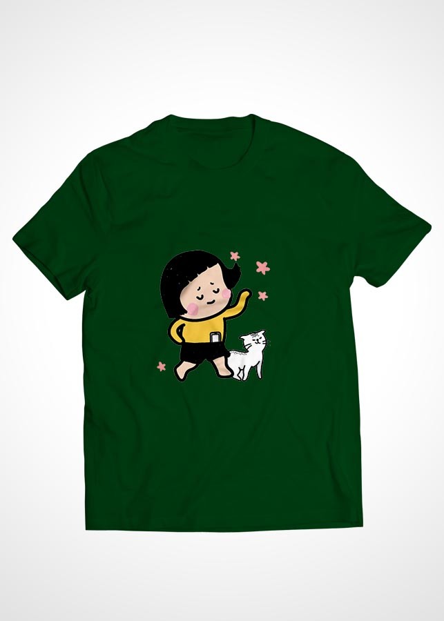 Áo thun cặp đôi Cotton màu xanh rêu in hình mẫu 29