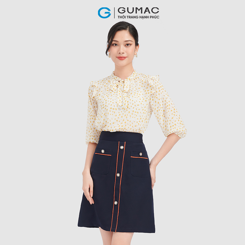 Áo kiểu nữ GUMAC AC09078 áo hoa nhí cổ thắt nơ nữ tính