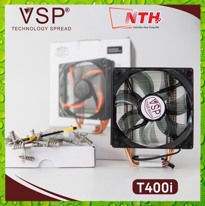 Quạt tản nhiệt VSP Fan LED T400i (Tản 4U, kích thước 12cm, màu Đen) - Hàng chính hãng