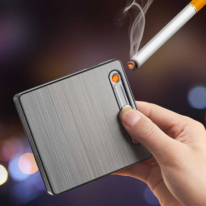 Bật Lửa Điện Kiêm Hộp Đựng Thuốc 20 Điếu Có Đèn Pin - Sạc Điện