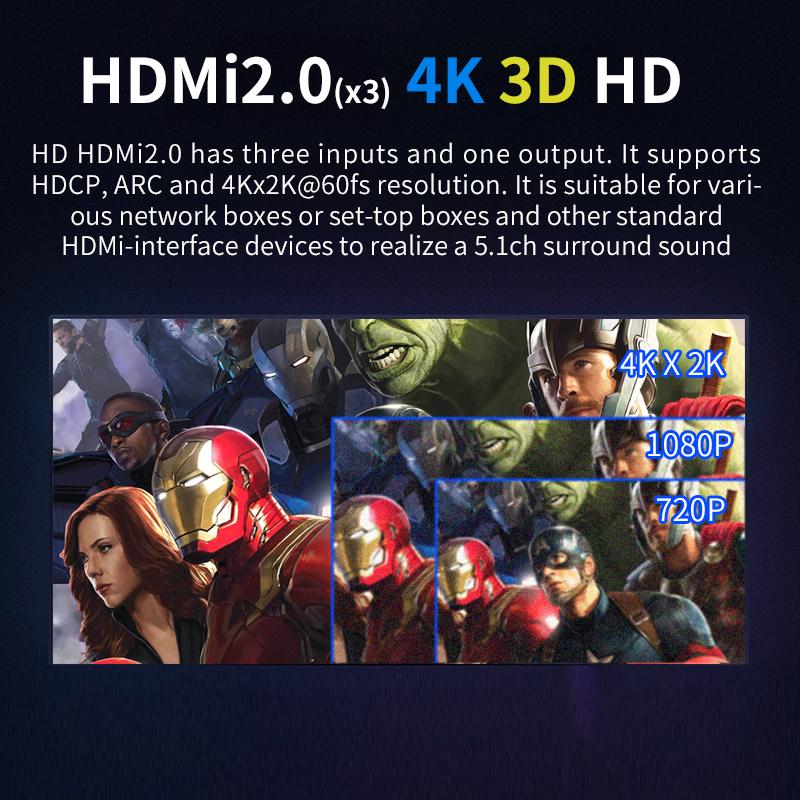 HD915PRO 5.1CH Bộ giải mã âm thanh HD Bộ thu Bluetooth 5.0 Dolby Atmos DTS AC3 Bộ chuyển đổi 4K3D tương thích HDMi2.0 SPDIF ARC PCUSB DAC