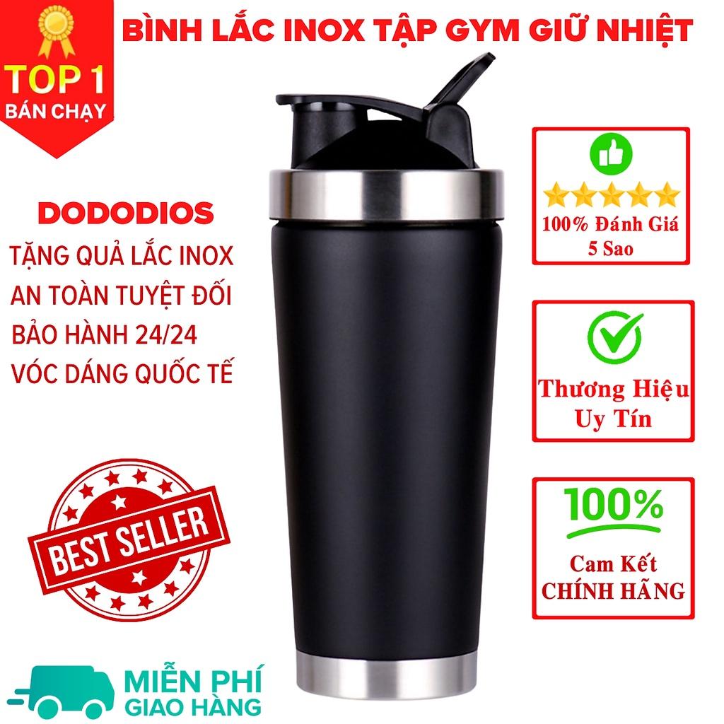 bình lắc gym shaker, bình nước thể thao inox giữ nhiệt + Tặng quả lắc - Màu Đen