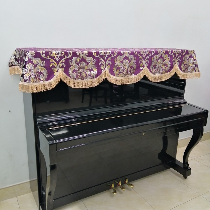 KHĂN PHỦ ĐÀN PIANO CƠ HỌA TIẾT CHÂU ÂU MÀU TÍM ÁNH KIM