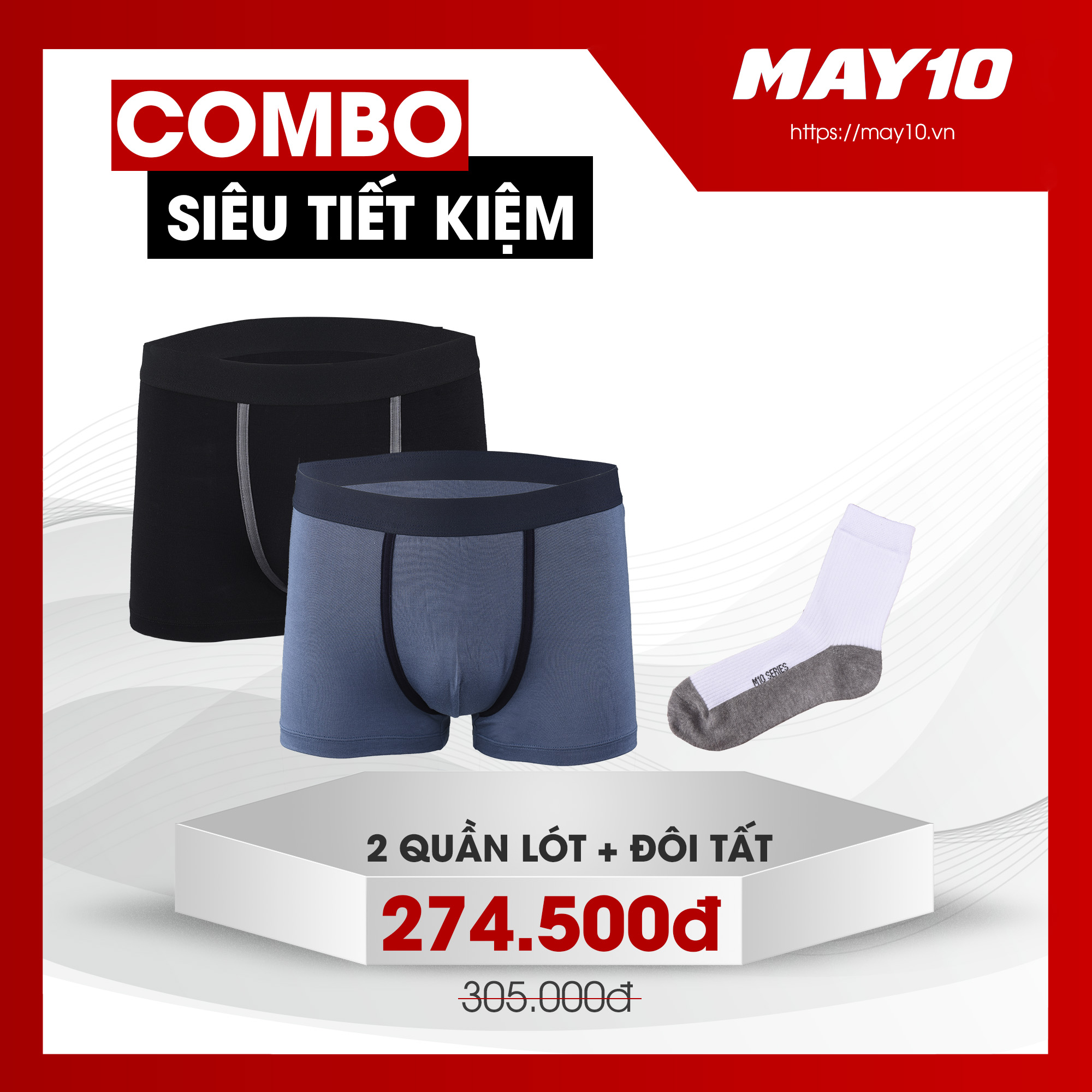 COMBO SIÊU TIẾT KIỆM 2 QUẦN LÓT NAM MAY 10 + 1 ĐÔI TẤT CỔ CAO NAM