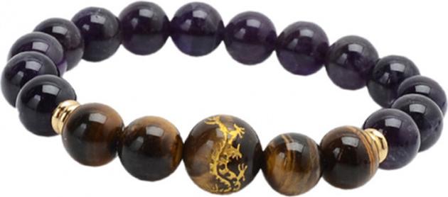 Vòng Tay Đá Thạch Anh Tím Mix Đá Opal Mắt Hổ Vàng Tự Nhiên 10MM