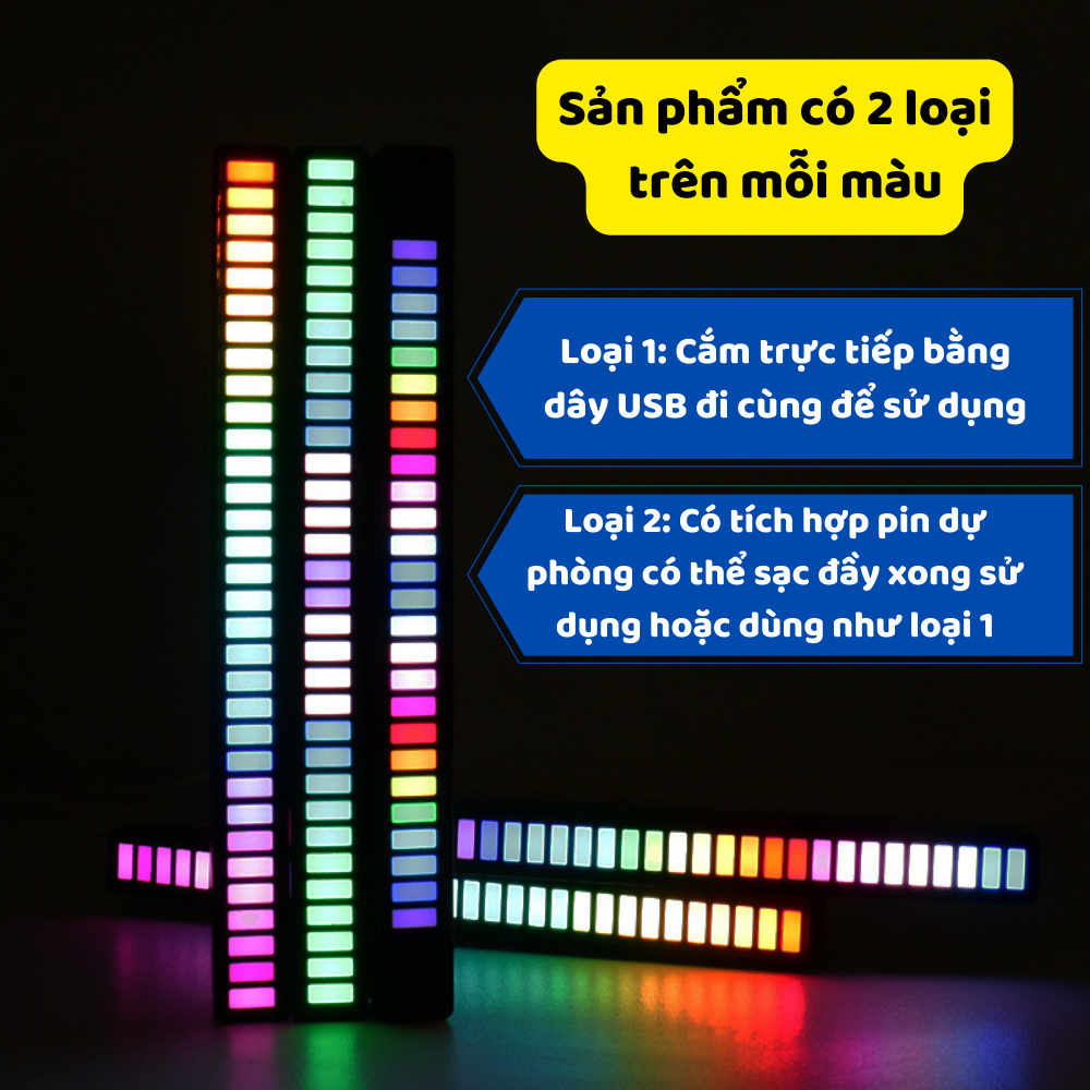 Thanh Đèn LED RGB Cảm Ứng Phát Nhạc Theo Nhịp Cảm Biến Âm Thanh Tự Động, Trang Trí Máy Tính, Xe Hơi, Bàn Làm Việc