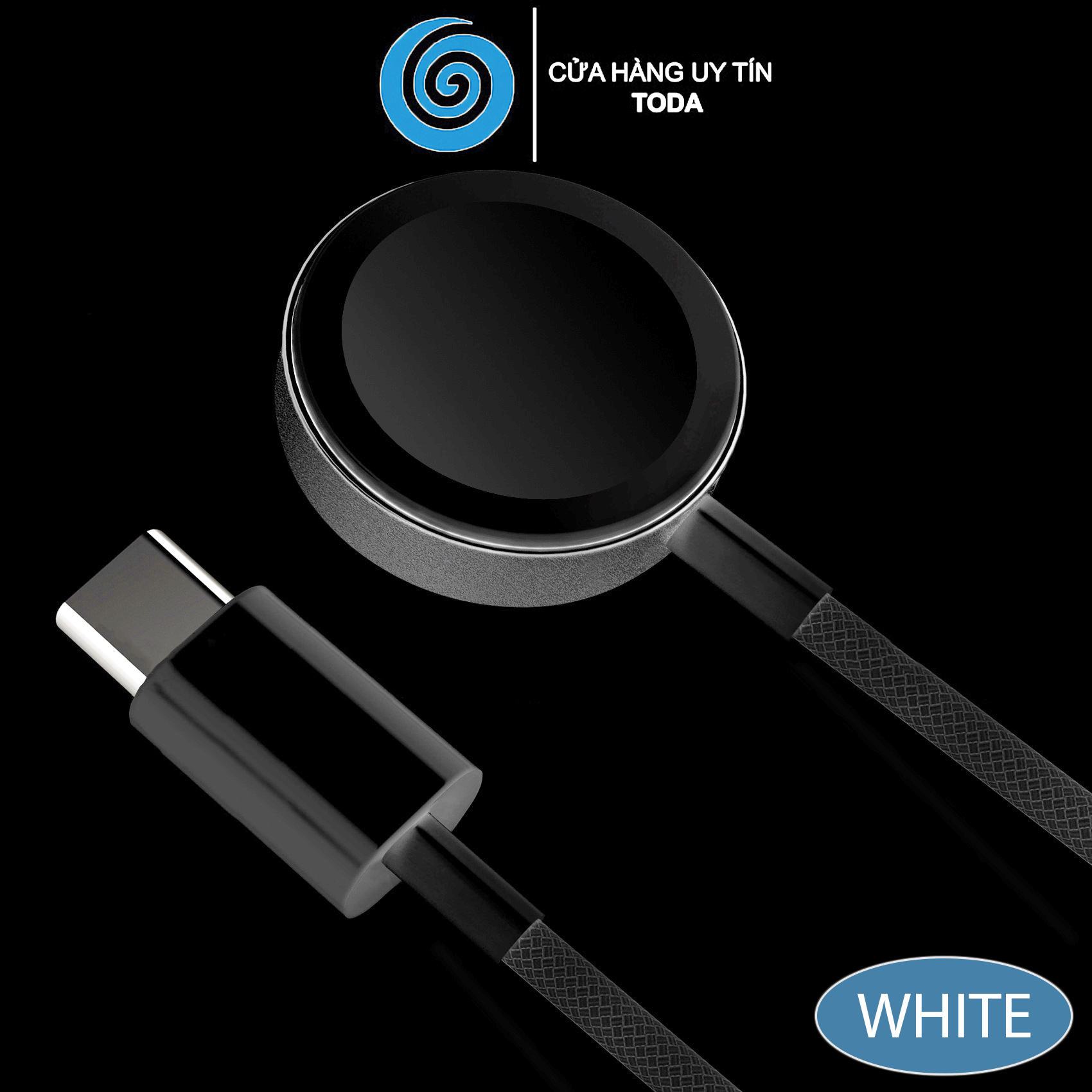 Cáp Sạc Bện Vải Đế Sạc cho Apple Watch Series 4.5.6.7.8.9.SE2.10 / Apple Watch Ultra 1&amp;2 Cổng USB Type C (Màu Trắng) - Hàng Chính Hãng